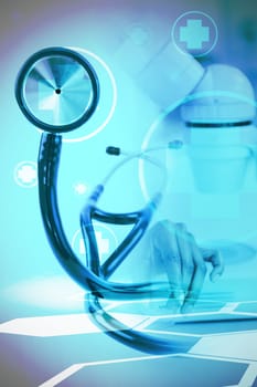 Digital background with heart beating sign  against blue stethoscope 