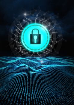 Digital composite of Security lock icon and code landscape