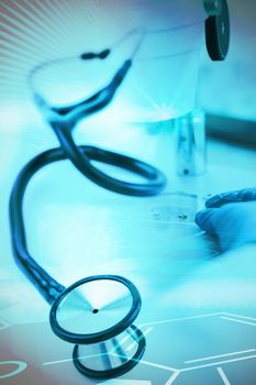 Digital background with doctor sign  against blue stethoscope