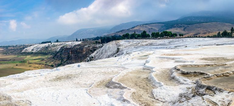 Pamukkale Travertine pool in Turkey on a summer morning.