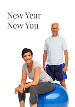 Digital composite of New Year and new You text with fitness couple