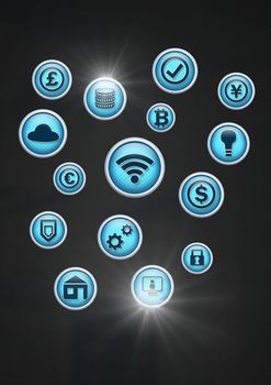 Digital composite of various business icons shining
