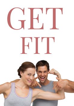 Digital composite of Get fit text and fitness couple