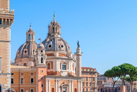 View of roman architecture sites, streets. Rome Italy