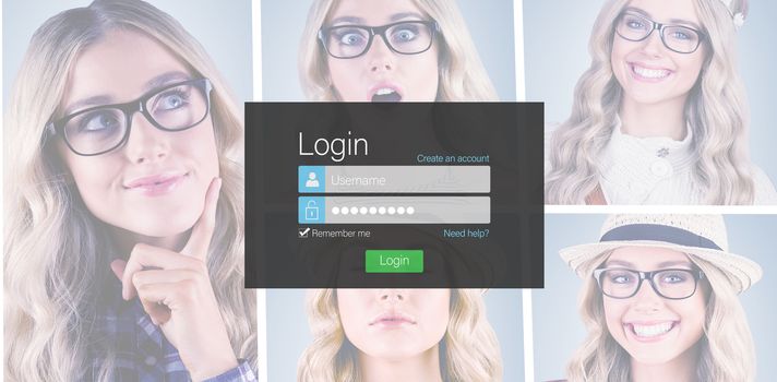 Close-up of login page against people collage portrait single 5