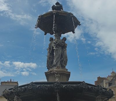Big impressive fountain at city square in Cherbourg, France