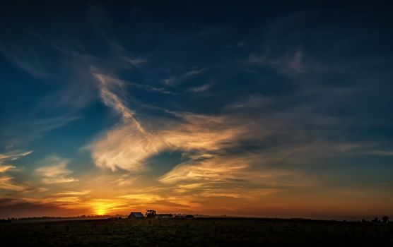 An Old Barn at Sunset, Panoramic Color Image, USA