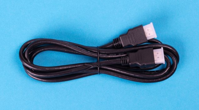 Particular hdmi connection cable isolated on blue