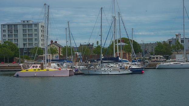 CHERBOURG, FRANCE - June 6th 2019 - Harbor with docked boats
