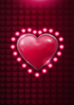 Digital composite of Glowing shiny heart and neon light bulbs