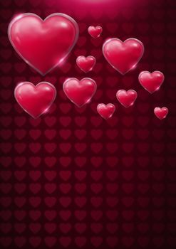 Digital composite of Shiny bubbly Valentines hearts