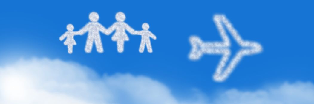 Digital composite of Family travel and plane Cloud Icons with sky