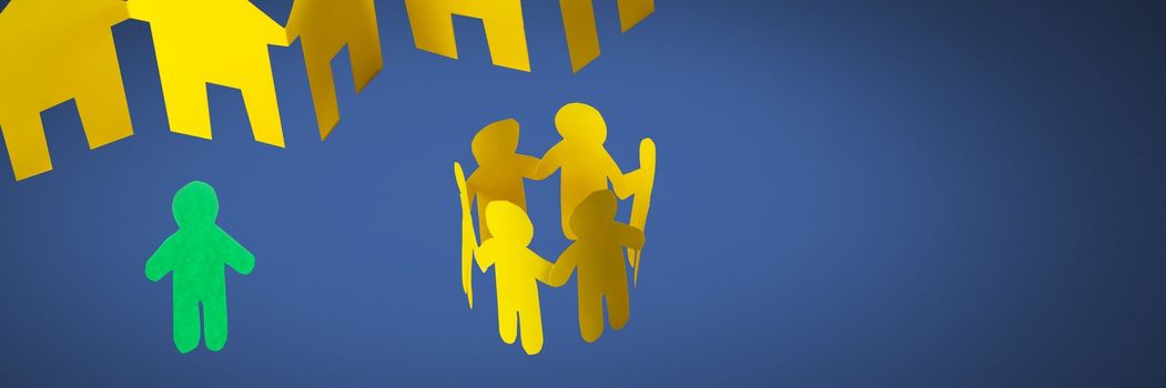 Digital composite of Individual alone and group together people paper cut outs