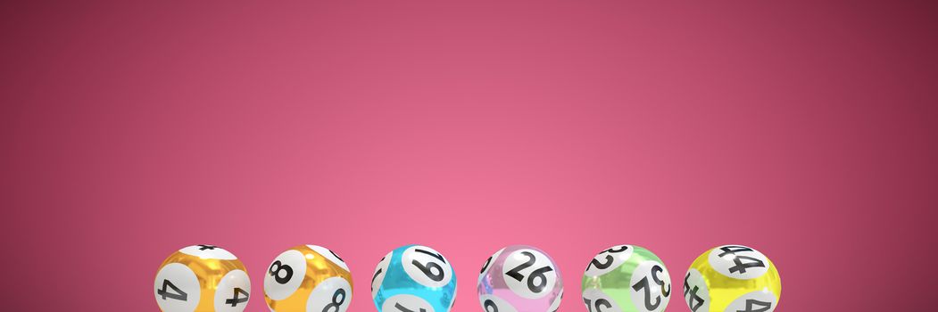 Lottery balls with numbers against abstract maroon background