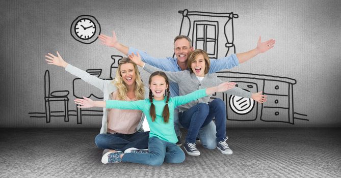 Digital composite of Family having fun at home