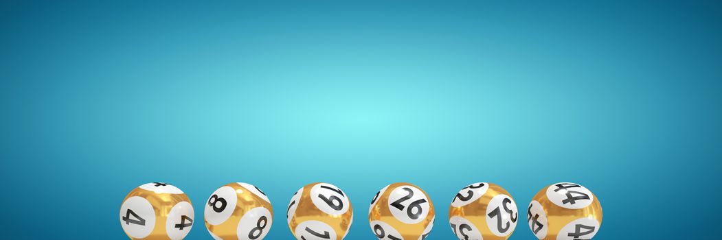 Lottery balls with numbers against abstract blue background