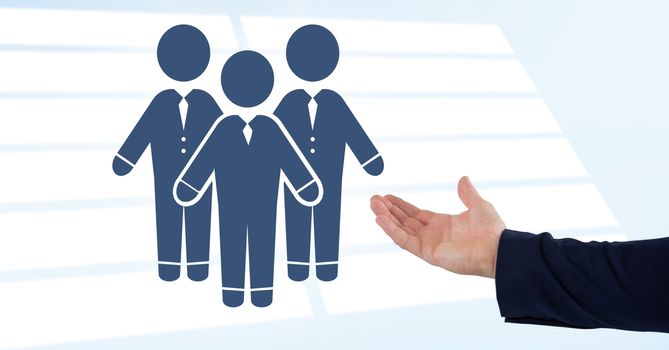 Digital composite of Hand open with business people group icon