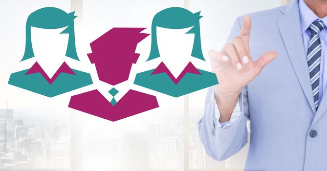 Digital composite of Hand pointing with Business people icons