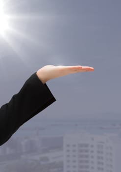 Digital composite of Hand open with grey background