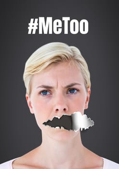 Digital composite of Me Too Woman with torn paper on mouth #MeToo