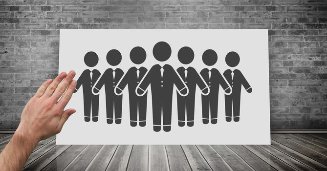 Digital composite of Hand touching business people group icon on board