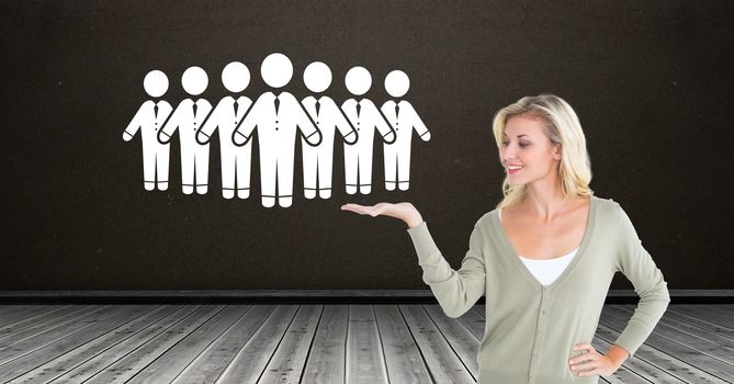 Digital composite of Woman opening hand with business people group icon