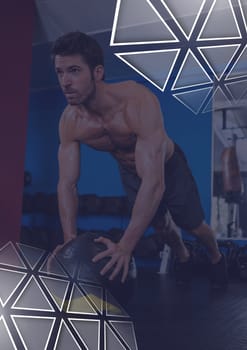Digital composite of Athletic fit man in gym with triangle interface