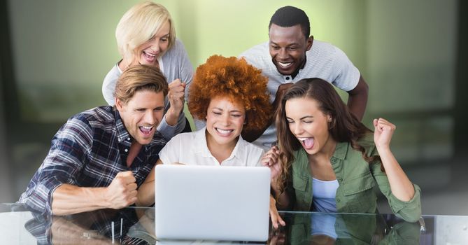 Digital composite of Group of people working on laptop