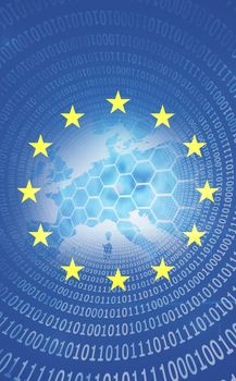 European union flag with binary codes, Close-up