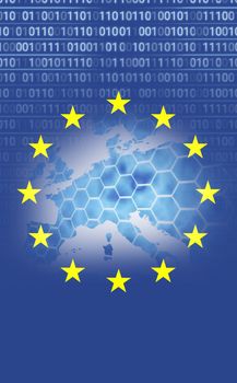 European union flag with binary codes, Close-up
