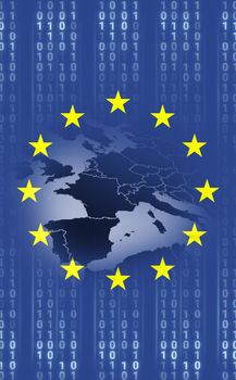 European union flag with binary codes, Close-up