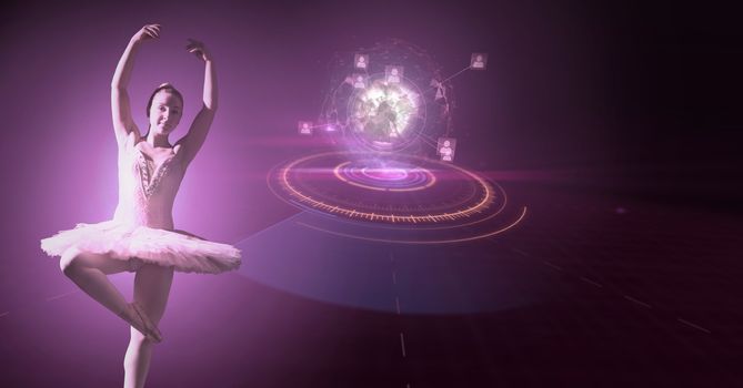 Digital composite of Ballet dancer dancing with digital technology interface