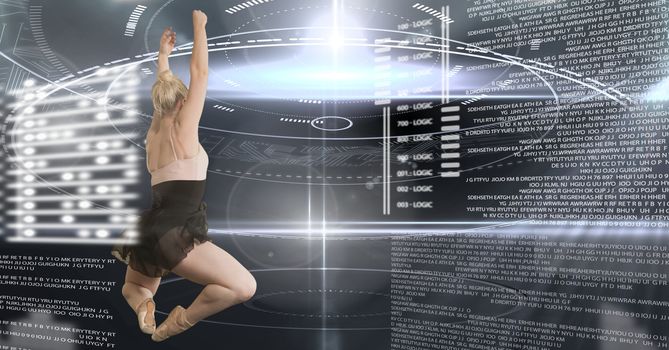 Digital composite of Dancer with digital technology interface