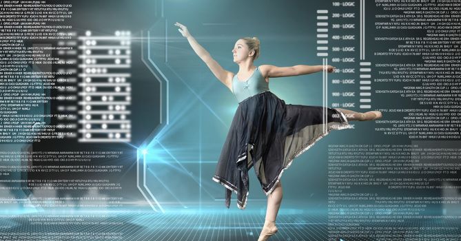 Digital composite of Dancer with digital technology interface