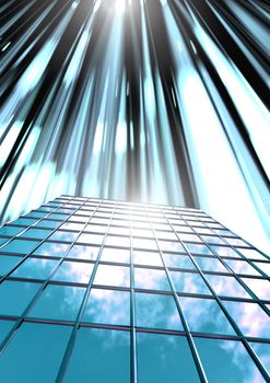 Digital composite of Tall building with motion sky