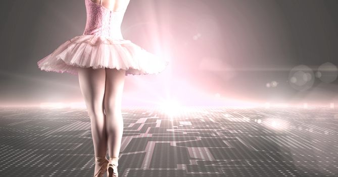 Digital composite of Ballet dancer with digital technology landscape and glowing light