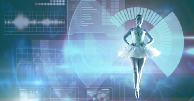 Digital composite of Ballet dancer with digital technology interface