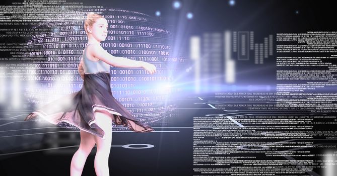 Digital composite of Dancer with digital technology interface