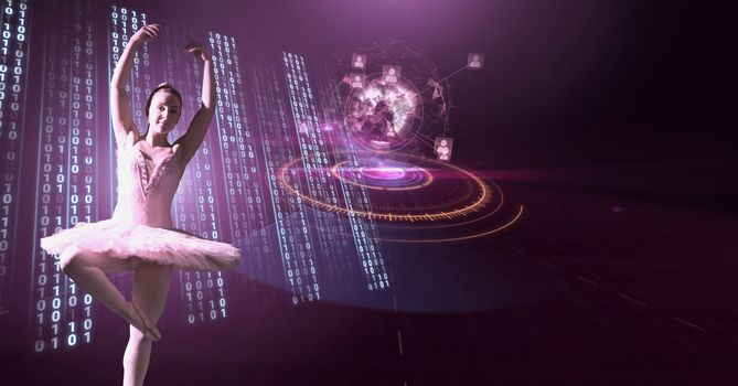 Digital composite of Ballet dancer dancing with digital technology interface