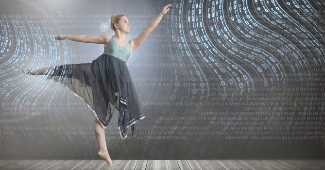 Digital composite of Dancer dancing with digital technology interface