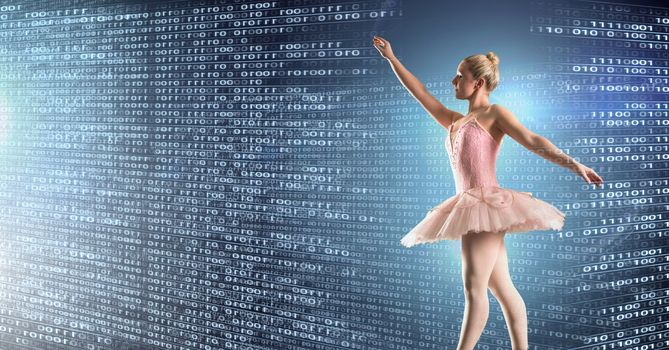 Digital composite of Ballet dancer dancing with digital technology interface