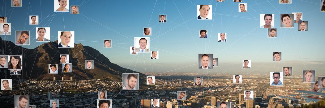 Composite image of connected business people against city on a sunny day