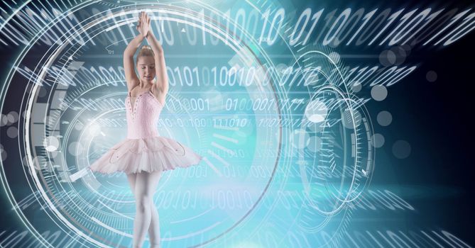 Digital composite of Ballet dancer dancing with digital technology interface