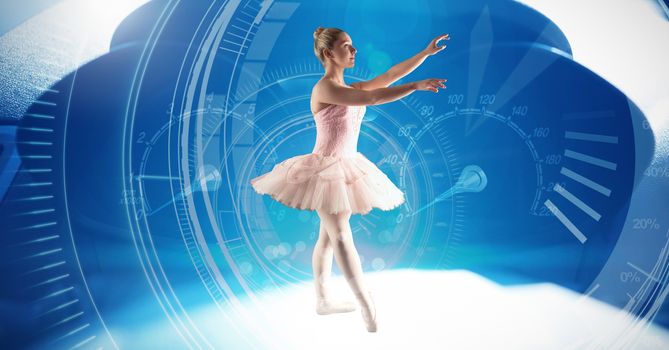 Digital composite of Ballet dancer dancing with digital technology interface