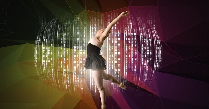 Digital composite of Dancer with digital technology interface and colorful background