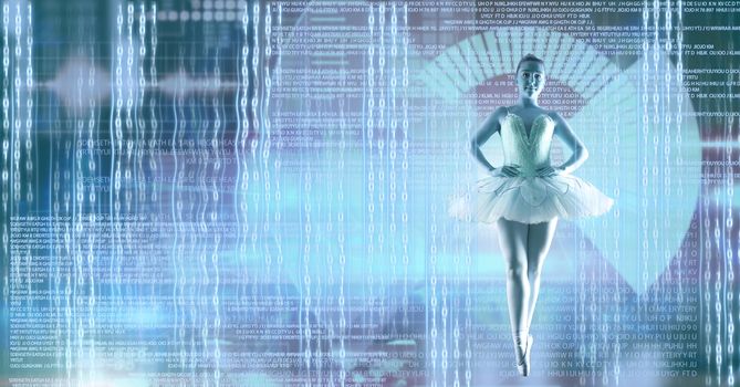 Digital composite of Ballet dancer dancing with digital technology interface