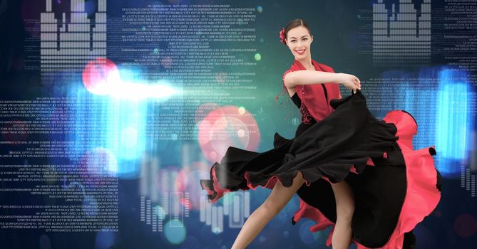 Digital composite of Flamenco woman dancing with digital technology interface