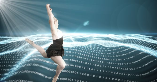 Digital composite of Dancer with digital technology landscape