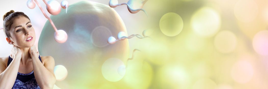 Digital composite of Woman with sperm reproduction ovary for family planning