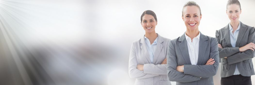 Digital composite of Business people and City office with flare light source